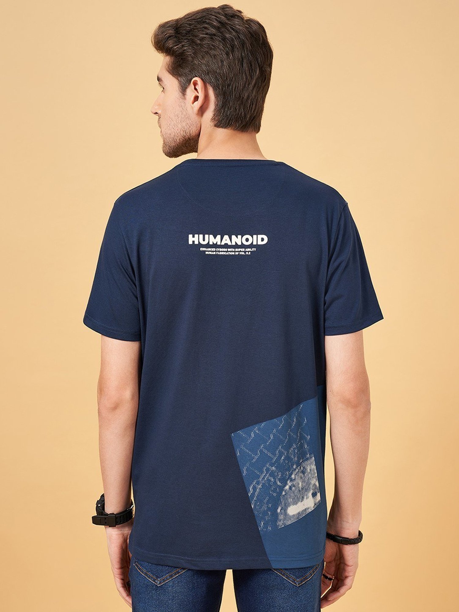 SF Jeans by Pantaloons Dress Blues Cotton Slim Fit Printed T-Shirt