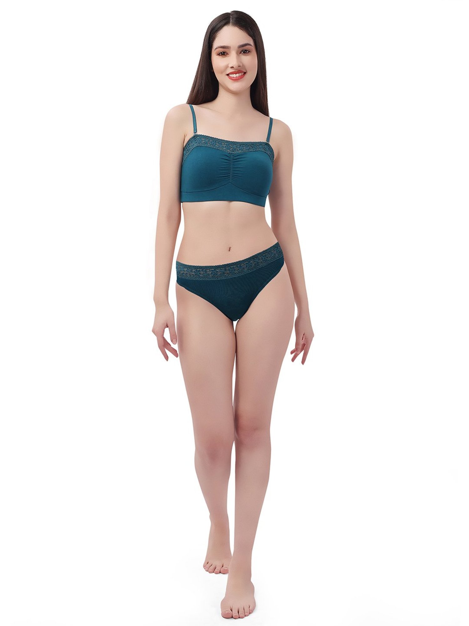 Soie Teal & Light Brown Lace Hipster Panty - Pack of 2