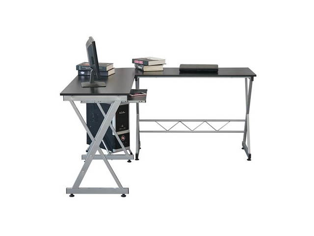 Gaming Desk, L-Shaped Professional E-Sport Gamer Workstation with Keyboard Drawer & High Class Wood Surface, Ergonomic PC Gaming Table for Home Office,Grey Black,GT146