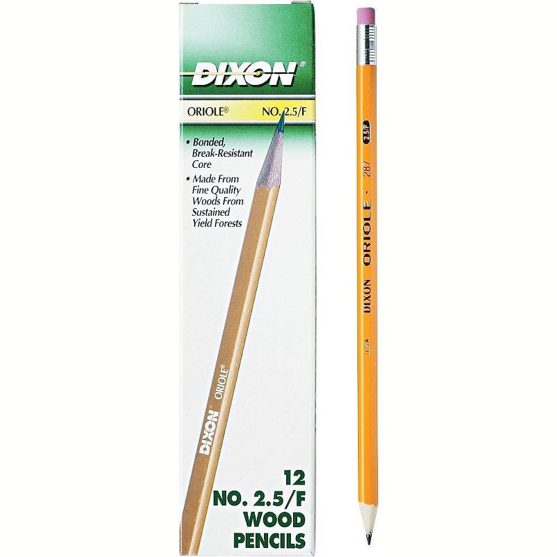 Dixon Oriole Woodcase Pencil F #2.5 Yellow Dozen 12875