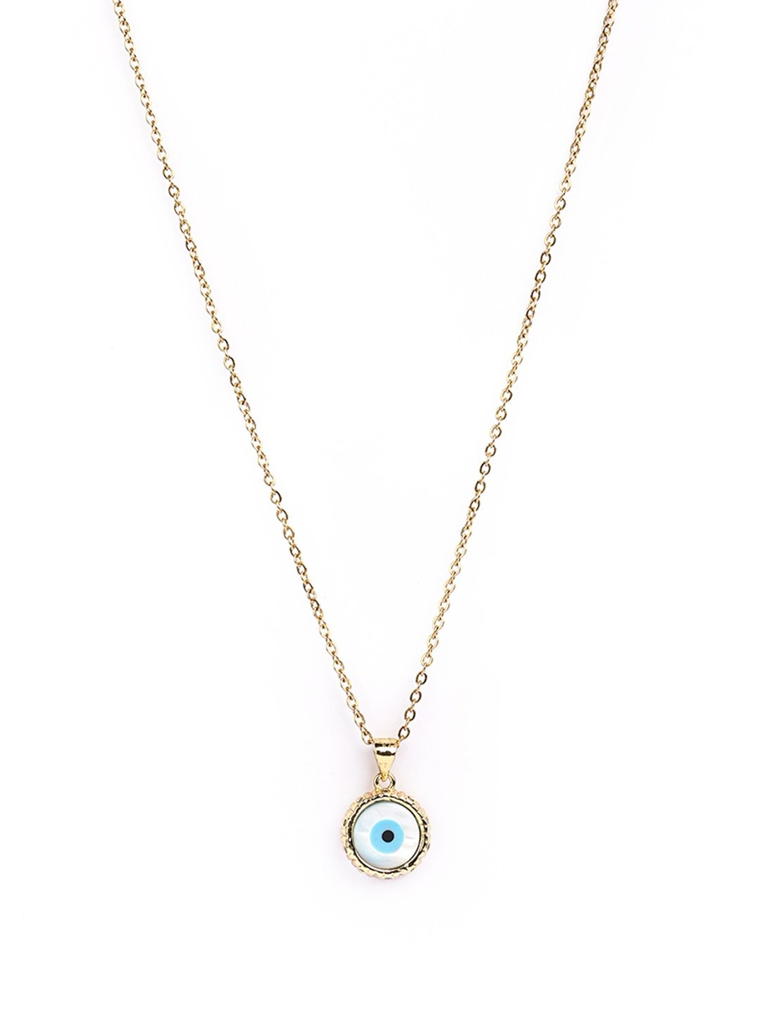 Curio Cottage The Textured Ring Aroud Gold-Plated Evil Eye Pendant with Chain