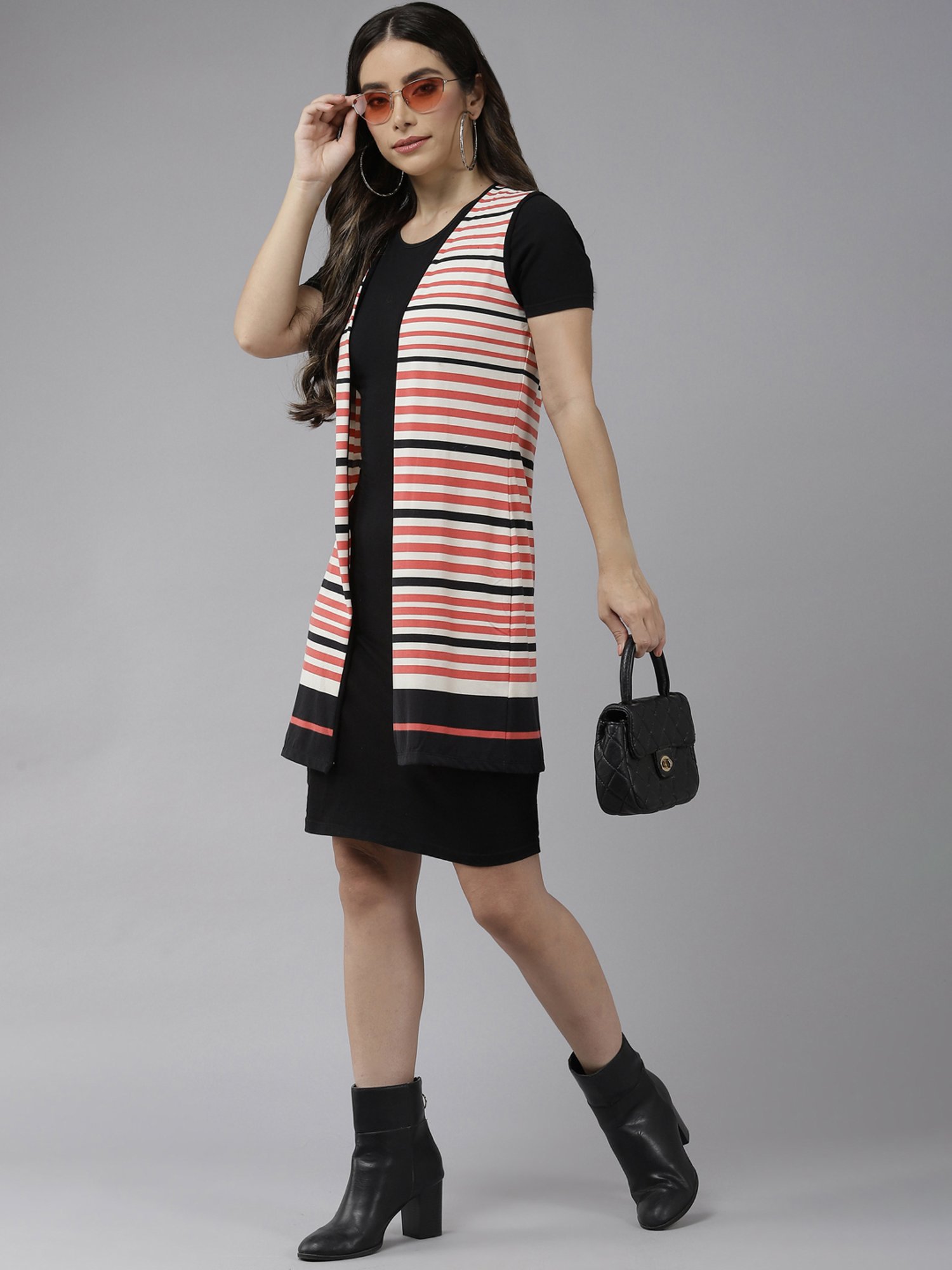 Aarika White & Pink Striped Shrug