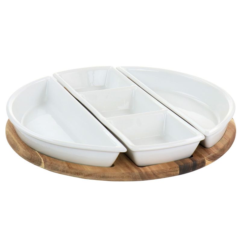 Gibson Elite 2 Piece Gracious Dining Ceramic Bowl Set With Acacia Wood Tray