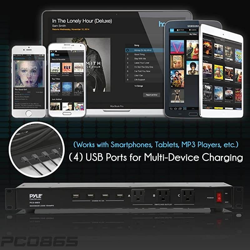 19 Outlet 1U 19quot Rackmount PDU Power Distribution Supply Center Conditioner Strip Unit Surge Protector 15 Amp Circuit Breaker 4 USB Multi Device Charge Ports 15FT Cord PCO865