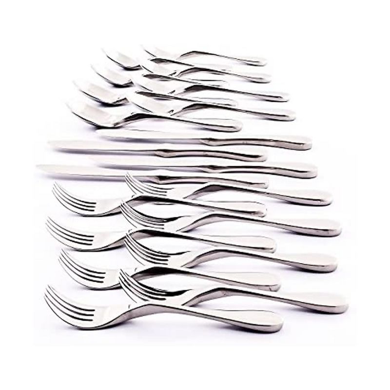 Knork Original 45 Piece Service for 8 Stainless Steel Silverware Cutlery Utensil Flatware Set with Forks, Knives, and Spoons, Silver Gloss