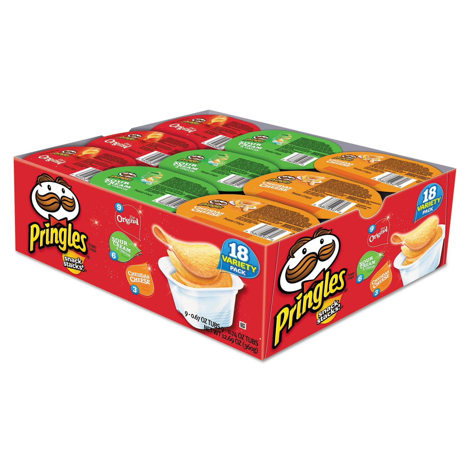 Pringles 3800018251 Potato Chips Variety Pack 0.74 oz Caniste 3 Flavor, Pack of 18