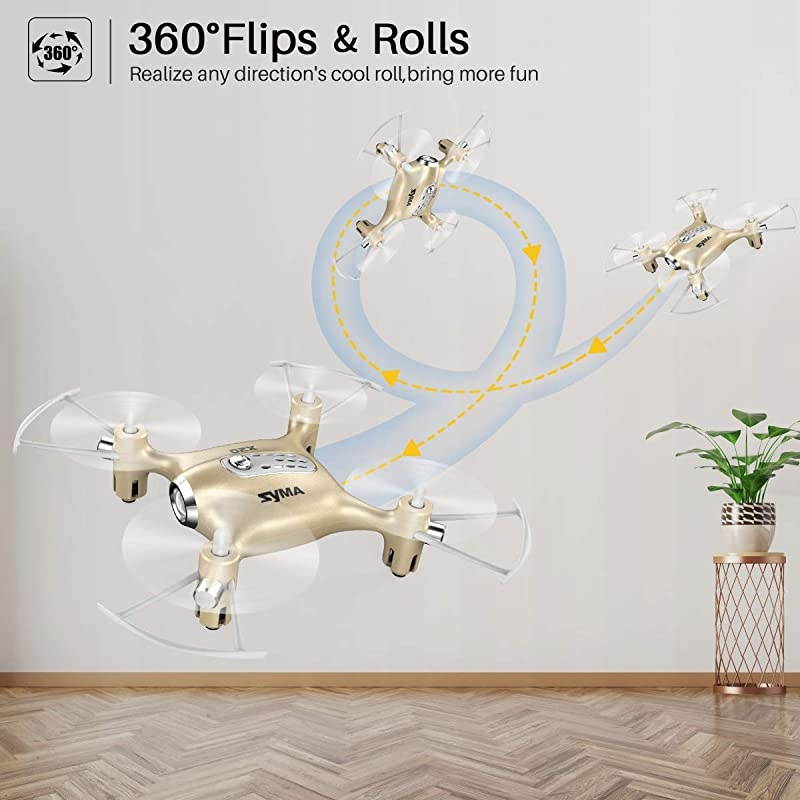 Syma X20 Mini Pocket Drone Headless Mode 24Ghz Nano LED RC Quadcopter Altitude Hold Gold
