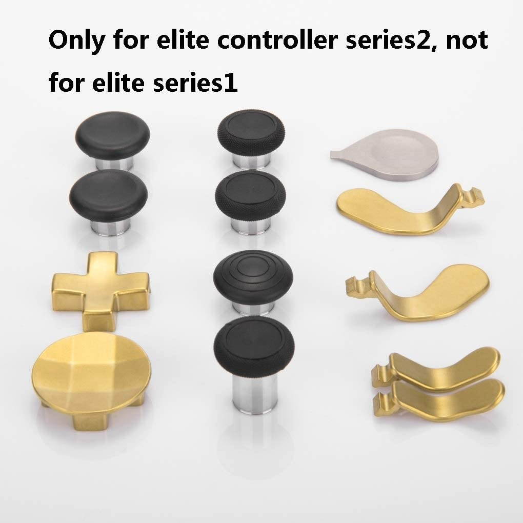 13 in 1 Metal Thumbsticks for Xbox One Elite Series 2, Xbox One Elite 2 Controller Parts, Gaming Accessory Replacement Parts, Metal Mod 6 Swap Joysticks, 4 Paddles, 2 D-Pads, 1 Adjustme
nt Tool(Gold)