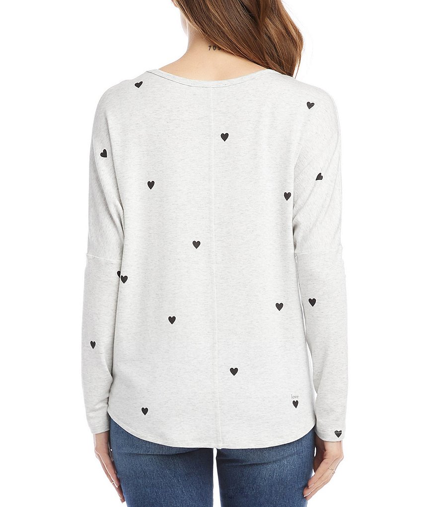 Karen Kane Long Sleeve Round Neck Heart Print French Terry Top