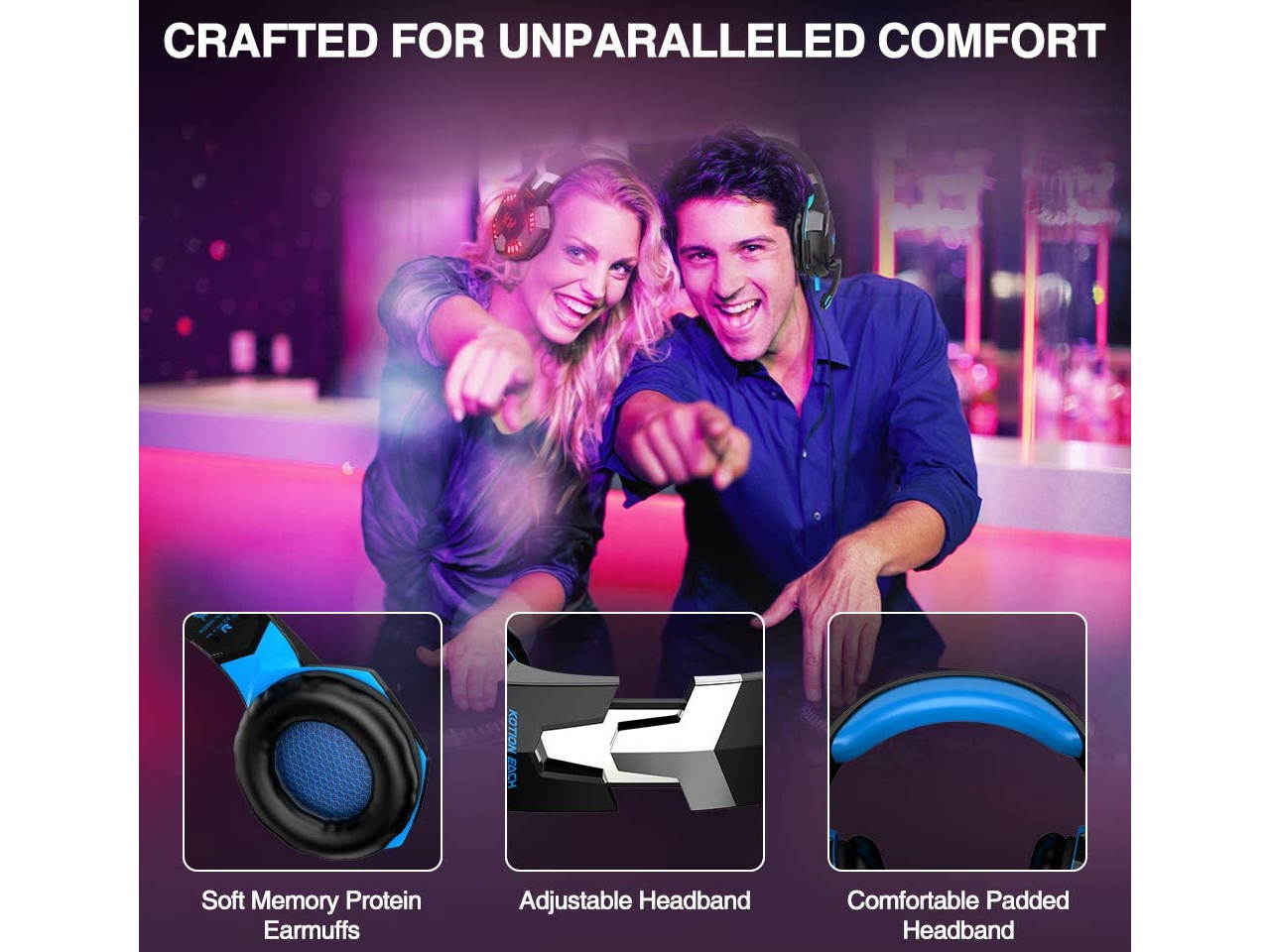 G2000 Gaming Headset, Surround Stereo Gaming Headphones with Noise Cancelling Mic, LED Lights & Soft Memory Earmuffs for PS5, PS4, Xbox One, Nintendo Switch, PC Mac Computer Games