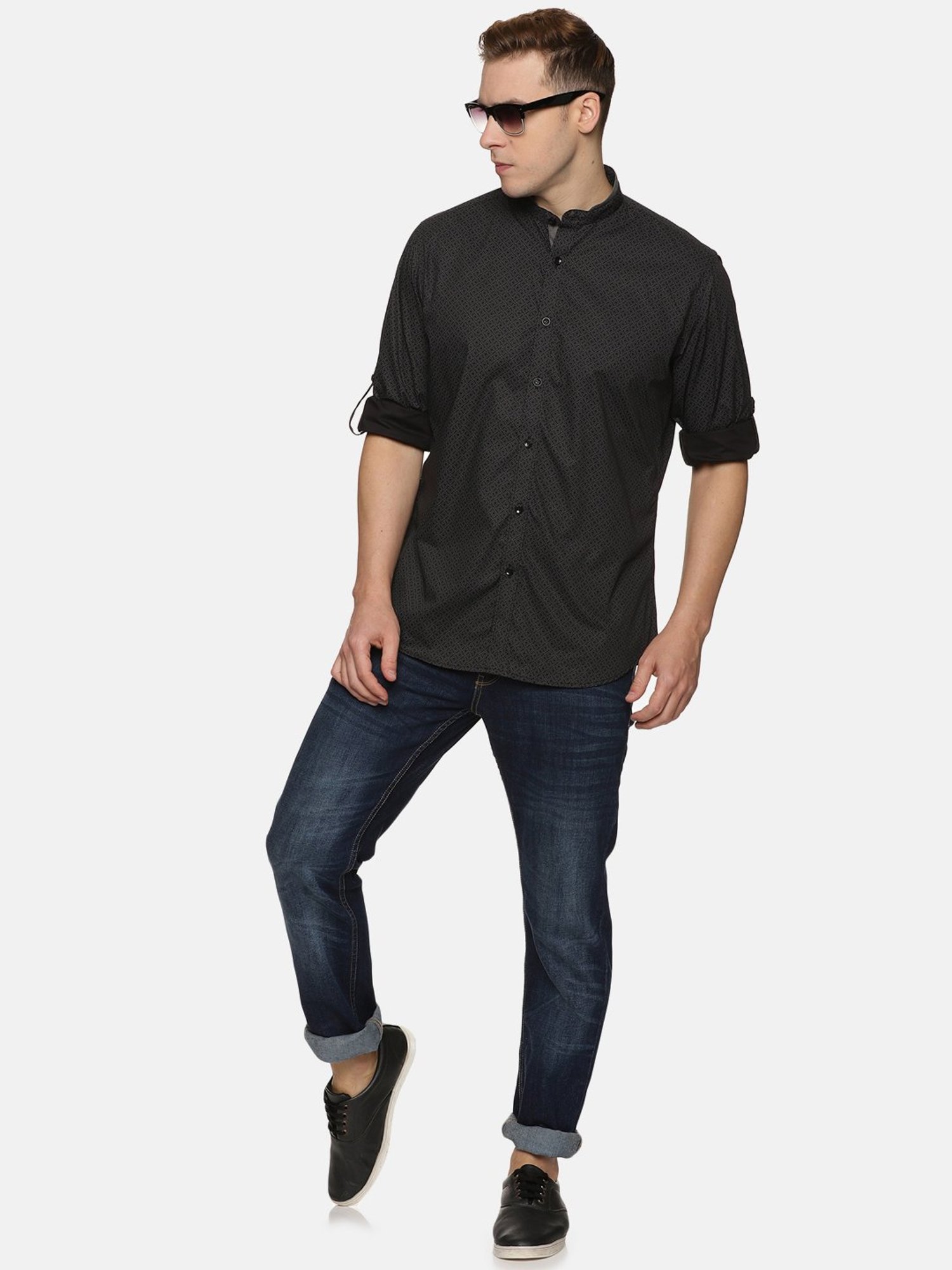 Don Vino Black Slim Fit Printed Shirt