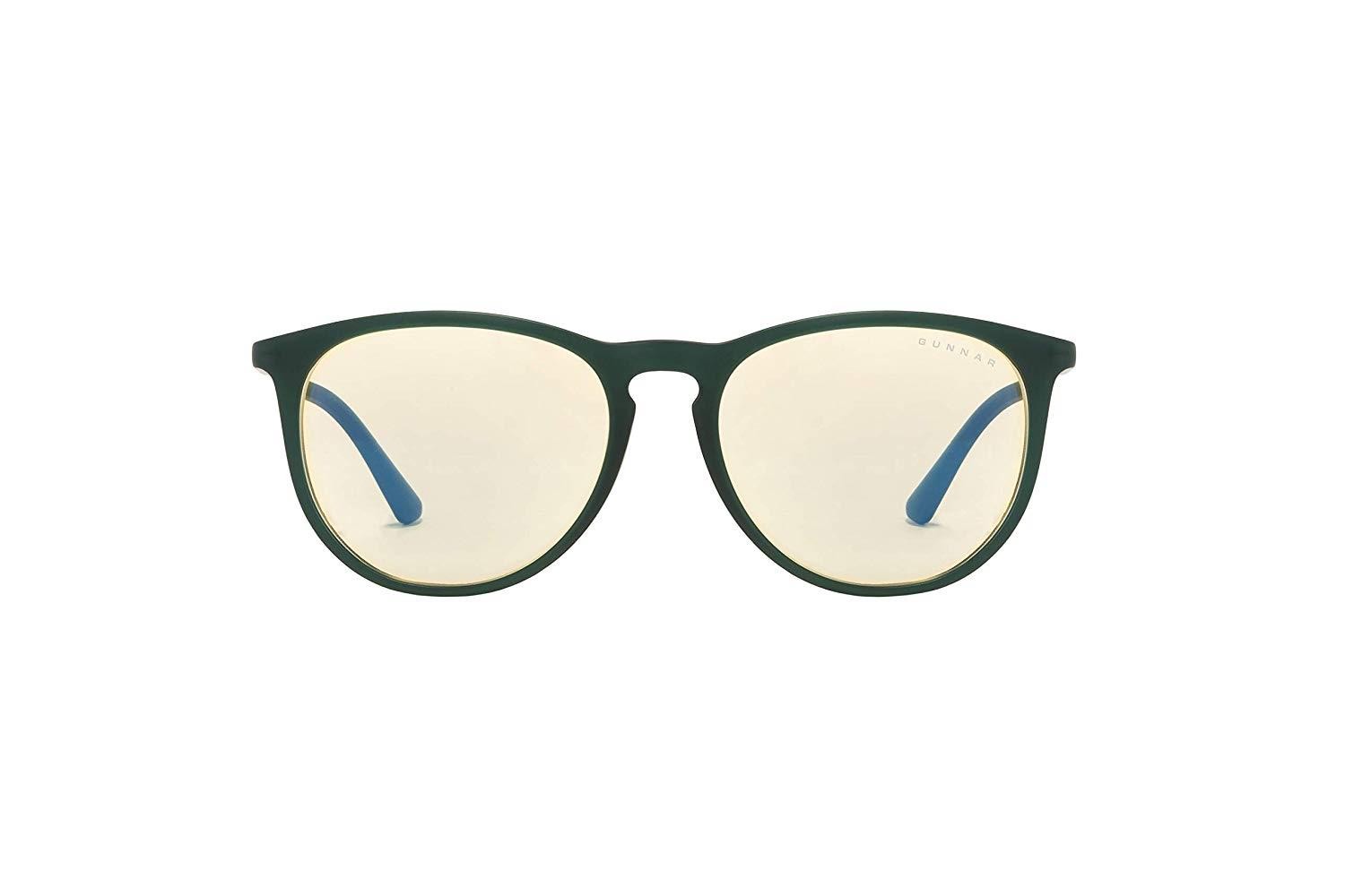 GUNNAR Gaming and Computer Eyewear/Menlo, Amber Tint - Patented Lens, Reduce Digital Eye Strain, Block 65% of Harmful Blue Light (Emerald Frame, Amber Lens) - PC; Mac; Linux