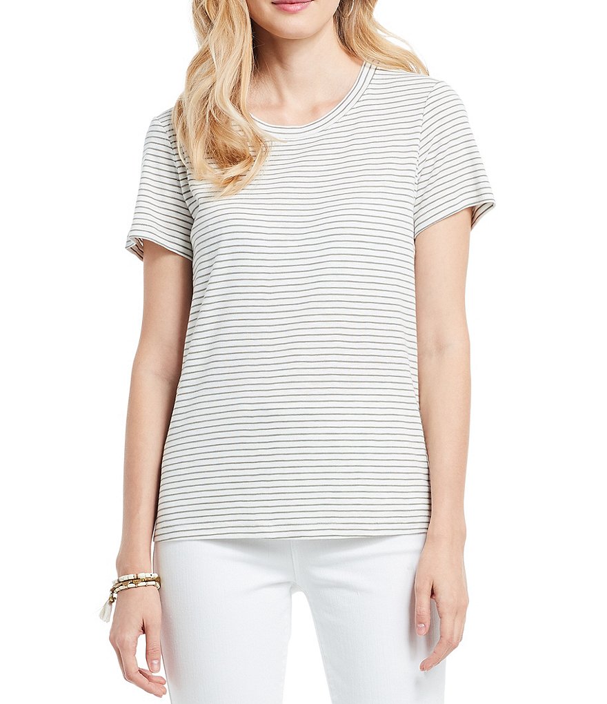 NIC + ZOE Short Sleeve Mini Cape Stripe Round Neck Knit Tee