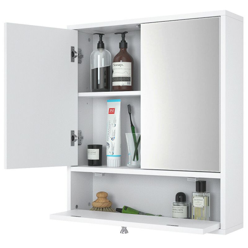 Costway Bathroom Cabinet Double Mirror Door Wall Mount Storage Wood Shelf White