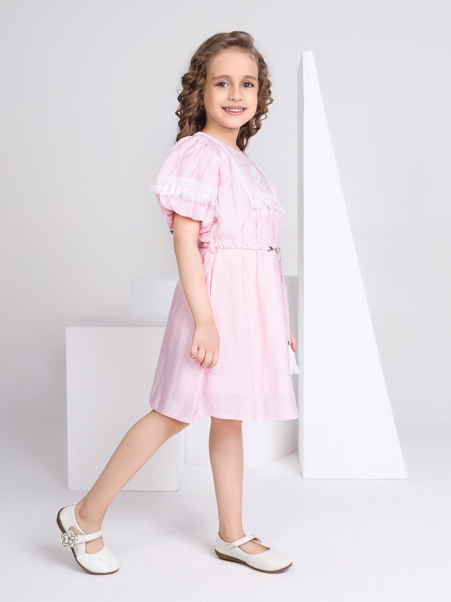 Peppermint Kids Pink Embroidered Dress