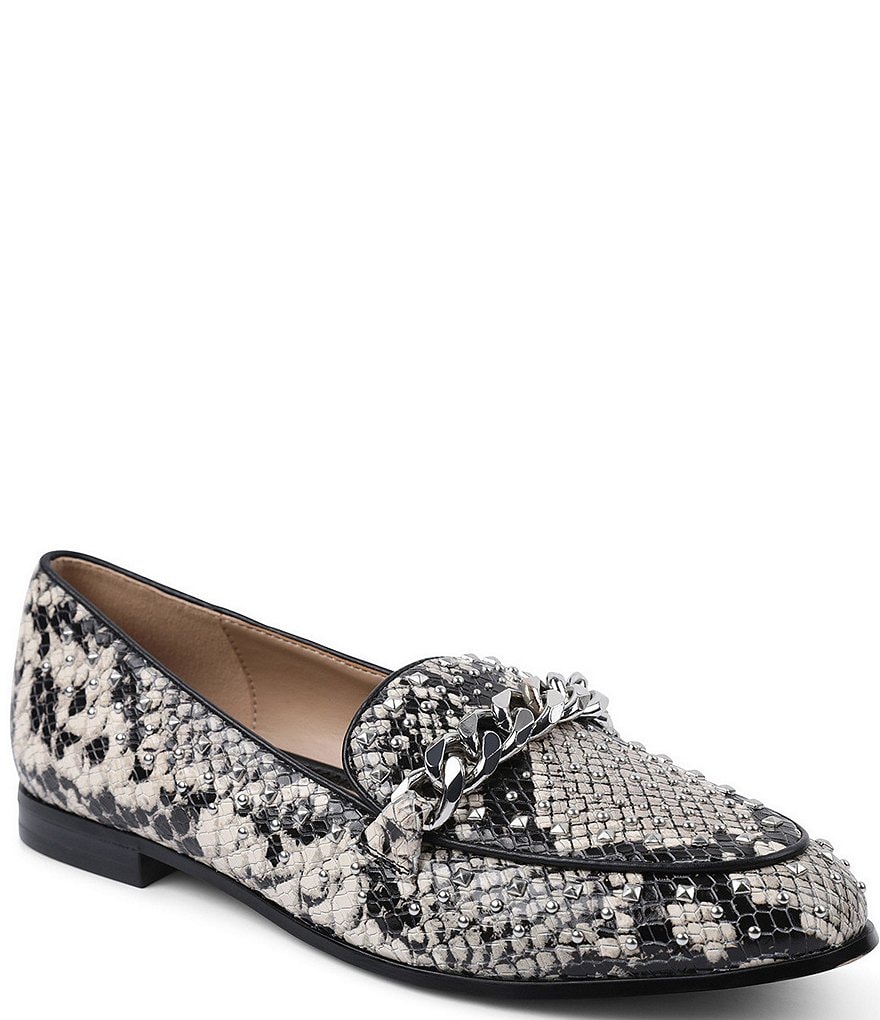 BCBGeneration Zelina Studded Snake Print Leather Loafers