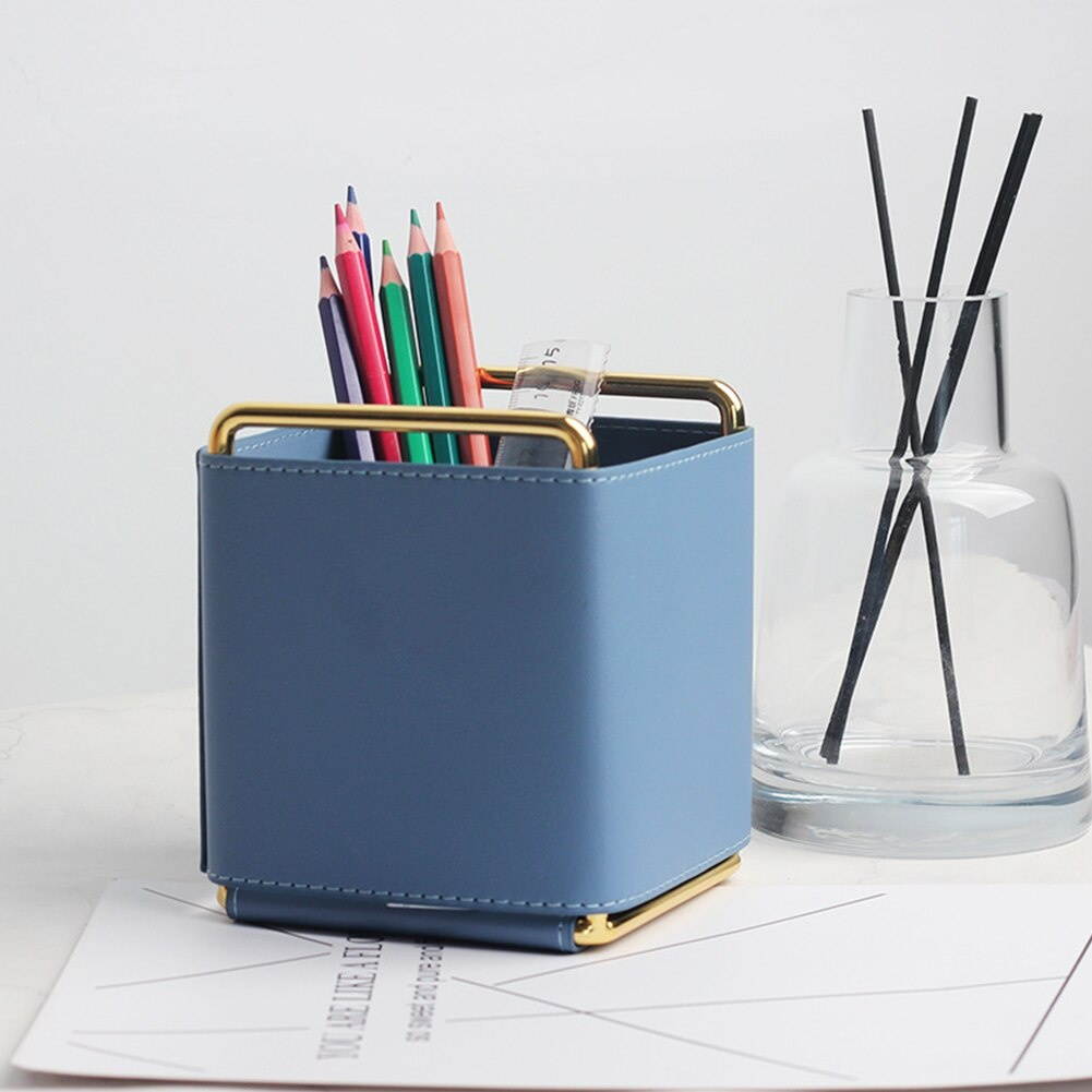 Desk Organiser Storage Gift Stand Nordic School Home Office Square For Students Leather Pen Holder Easy Clean Multifunctional