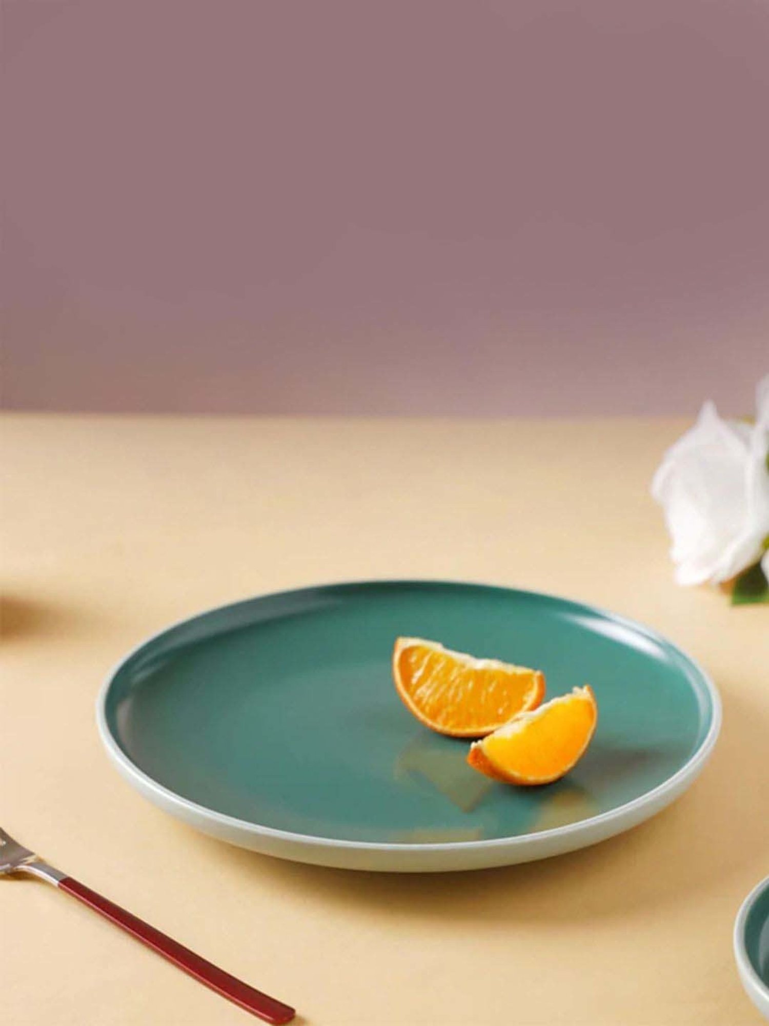 Nestasia Premium Quality Ceramic Green & White Zoella Raised Rimmed Dinner Serving Plate 10.15"