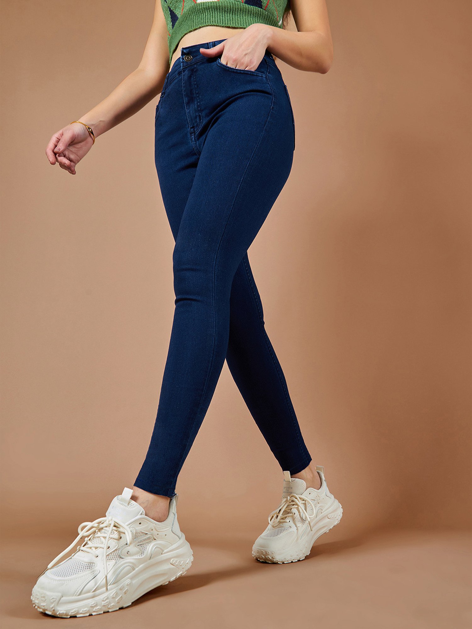 DOLCE CRUDO Dark Blue High Rise Stretchable Jeans