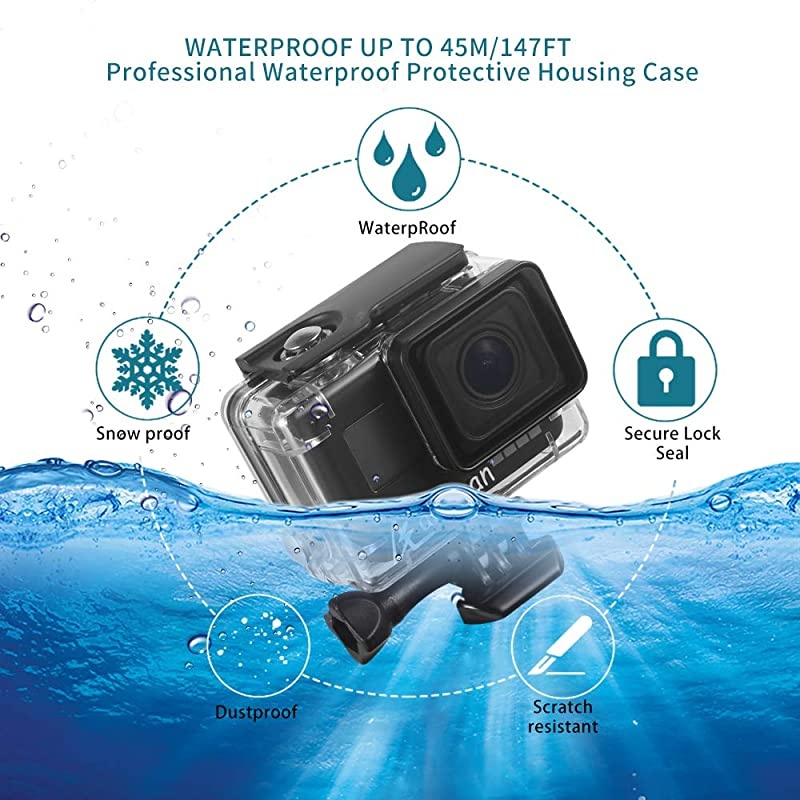 Housing Case Filter Compatible with GoPro Hero 7 Black,Hero 6 Black,Hero 5 Black and Hero 2018 Waterproof Diving Protective Housing Shell+3 Pack Filter+24 Anti-Fog Insert+Bracket Accessories