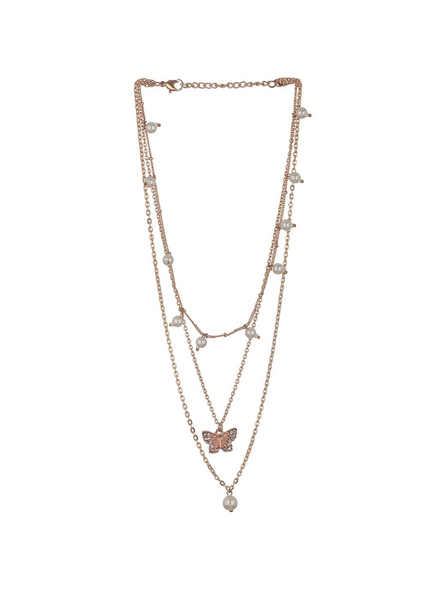Aatmana Gold-Plated Butterfly & Pearl Hanging Layered Necklace
