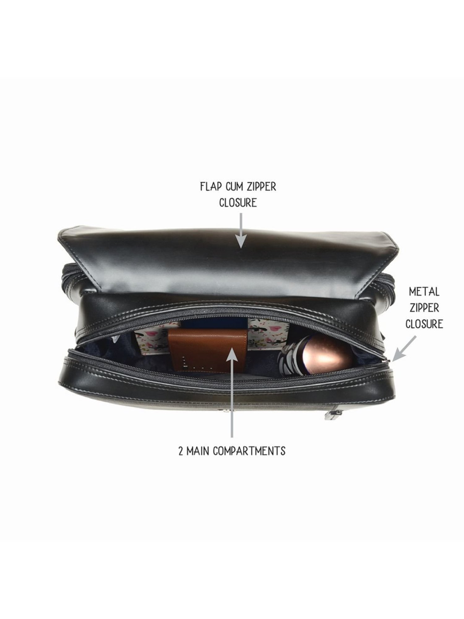 Baggit Henry Black PU Solid Messenger Bag