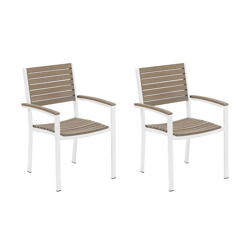 Travira 2pk Tekwood & Chalk Powder-Coated Aluminum Frame Outdoor Armchairs - Oxford Gardens