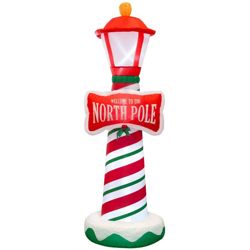 Holidayana 6 Foot Tall Giant Inflatable North Pole Lamp Post Holiday Ornament Yard Decoration with Blower Fan, Tie Down Straps, & Ground Anchor Stakes