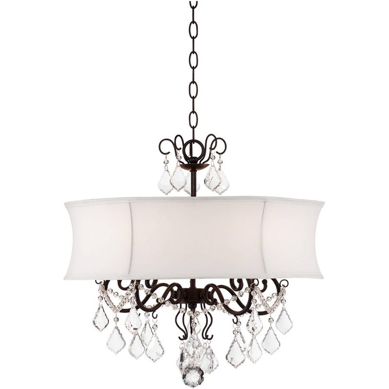 Vienna Full Spectrum Dark Bronze Crystal Pendant Chandelier 22" Wide White Fabric 5-Light Fixture Dining Room House Foyer Kitchen