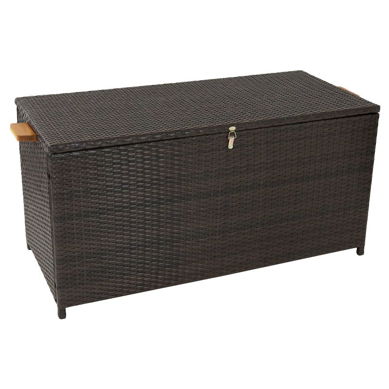 Sunnydaze Indoor Garage Acacia Wood and Resin Wicker Storage Box Trunk with Hinged Lid - 47" - Brown