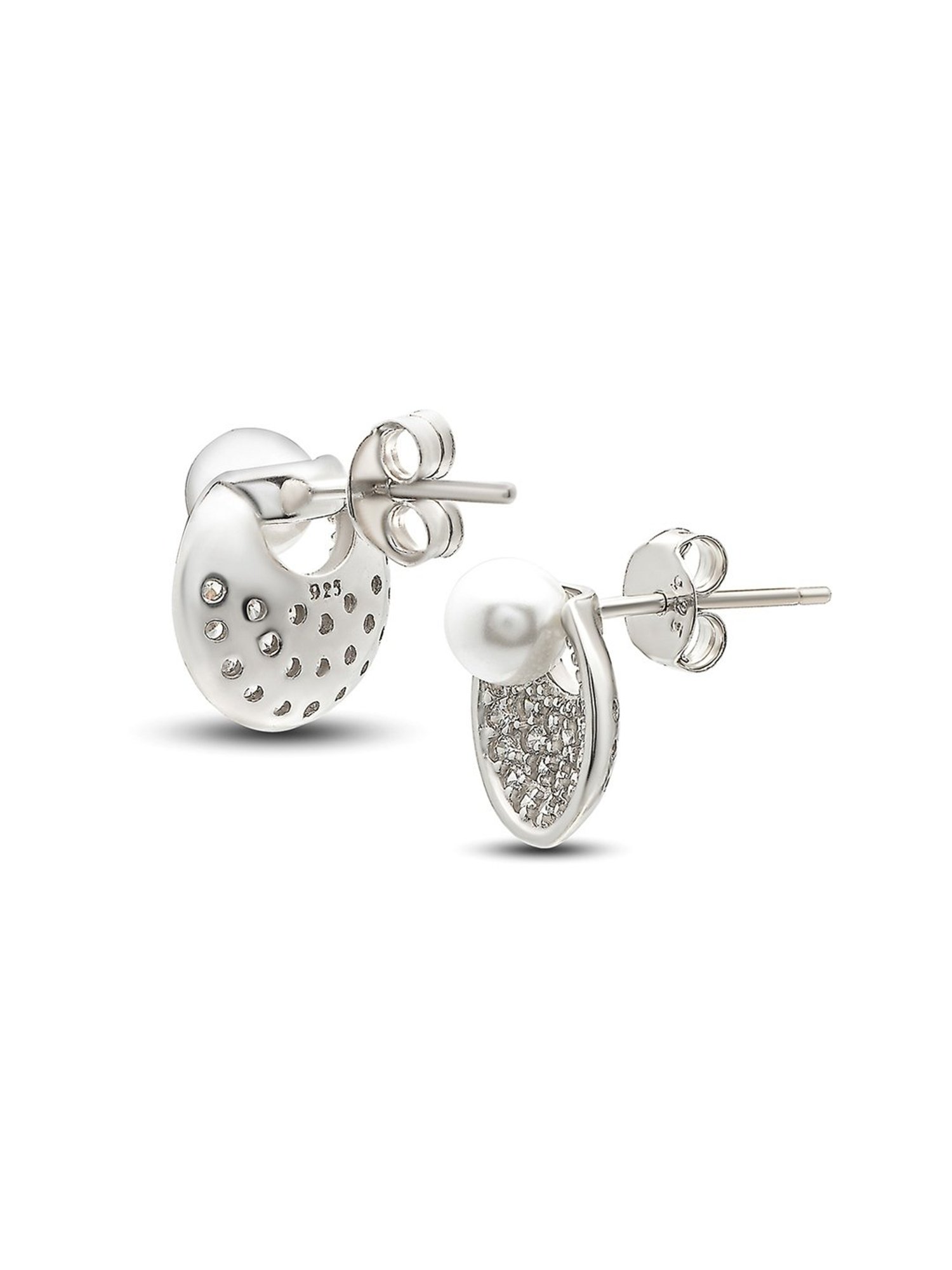 Silberry 92.5 Sterling Silver Pearl Leaf Stud Earrings for Women