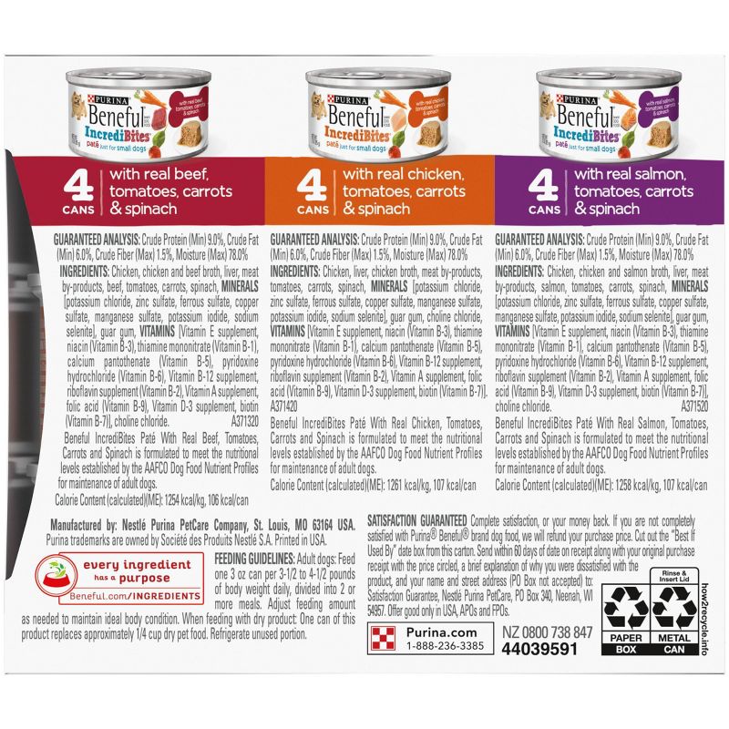 Purina Beneful IndrediBites Pate Beef, Chicken & Salmon Small Dog Wet Dog Food - 3oz/12ct Variety Pack