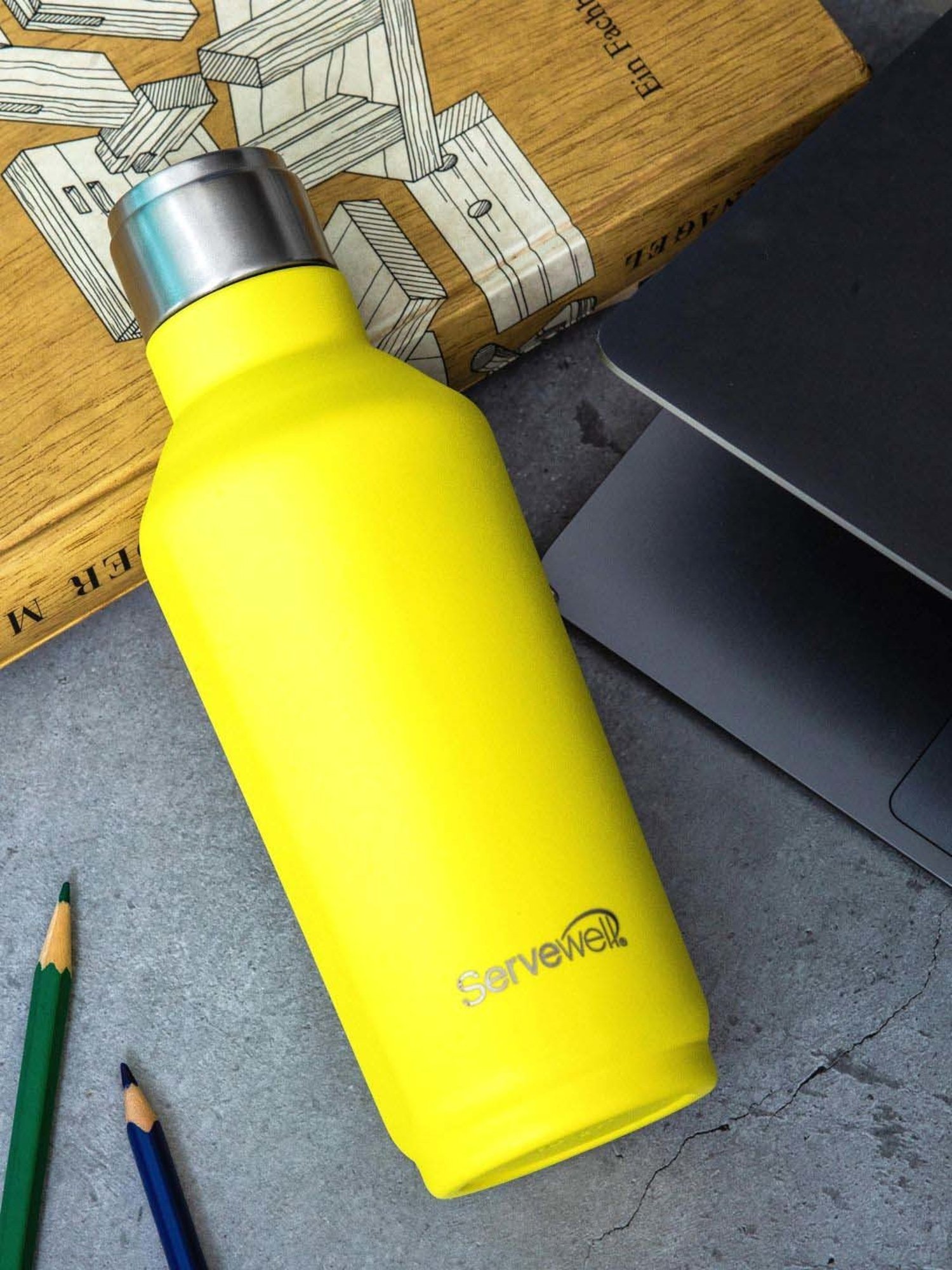 Servewell Lemon Yellow Steel Alaska Single Wall Water Bottle (0.675 L)