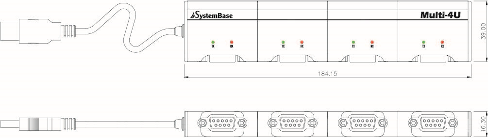 SystemBase - 4Ports USB to Serial Converter RS422/RS485, Male Connector, 1.96ft USB Cable lock (Multi-4/USB COMBO V4.0)