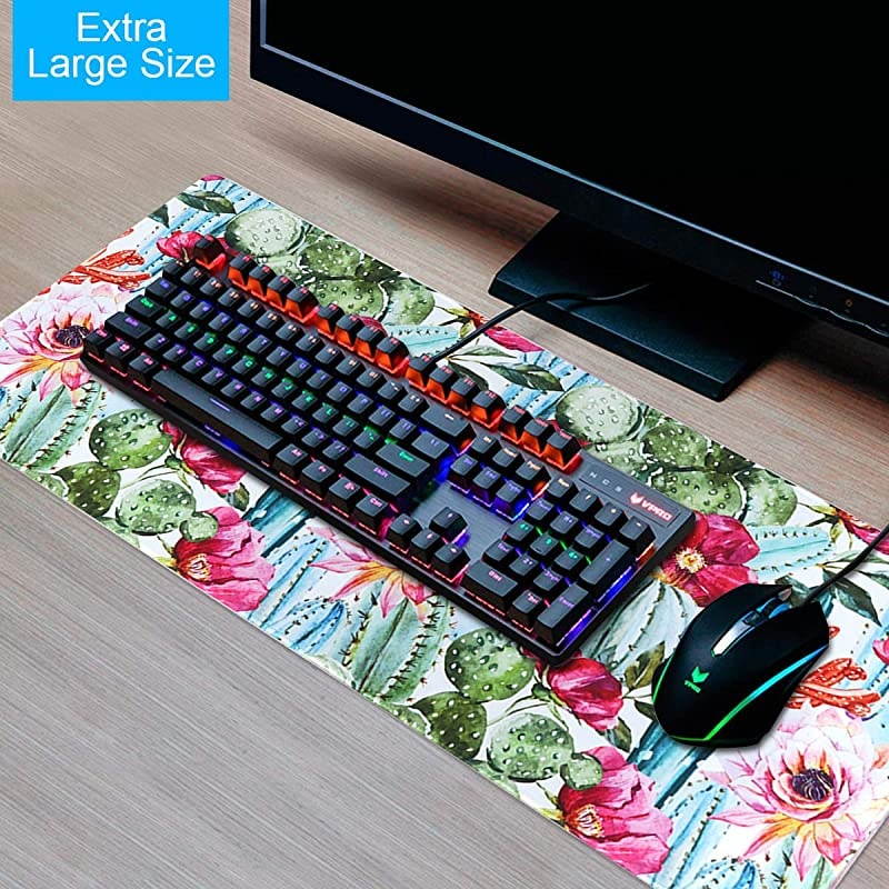 Desk Mat Extended Gaming Mouse Pad 354 x 157 XXL Keyboard Laptop Mousepad with Stitched Edges Non Slip Base WaterResistant Computer Desk Pad for Office and Home Cactus