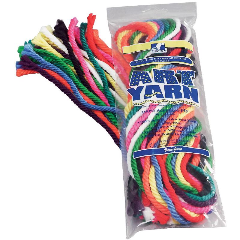 Trait Tex Acrylic School Roving Yarn pk, 5 ft, Assorted Bright Color, 10 Colors