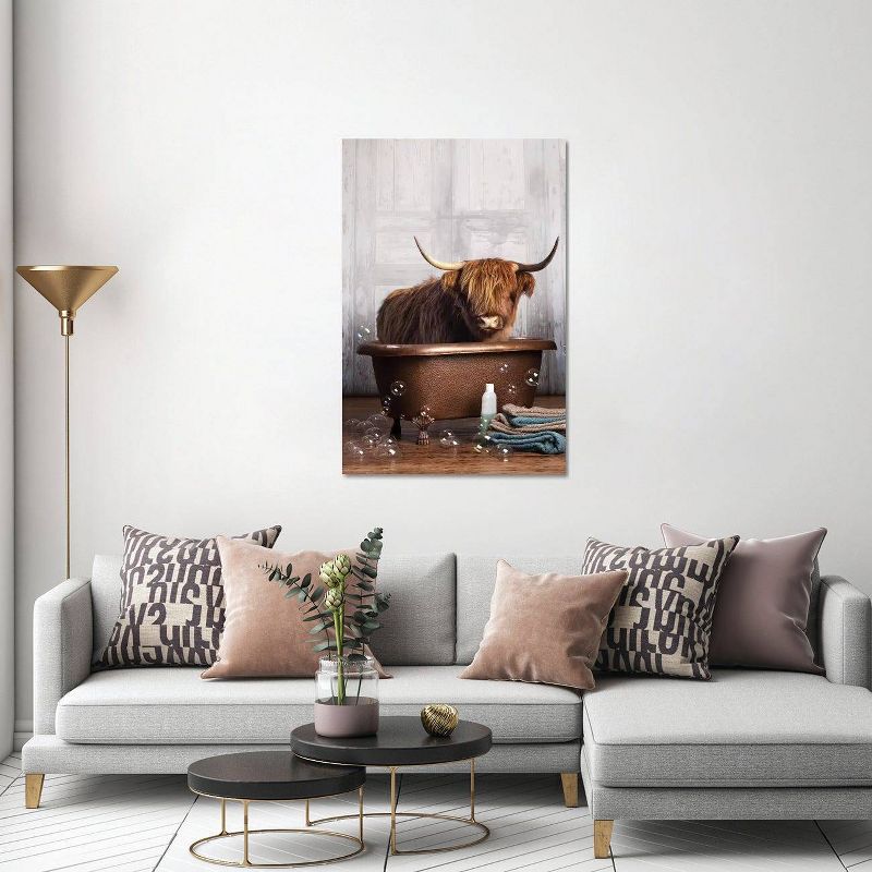 Highland Cow In the Tub by Domonique Brown Unframed Wall Canvas - iCanvas