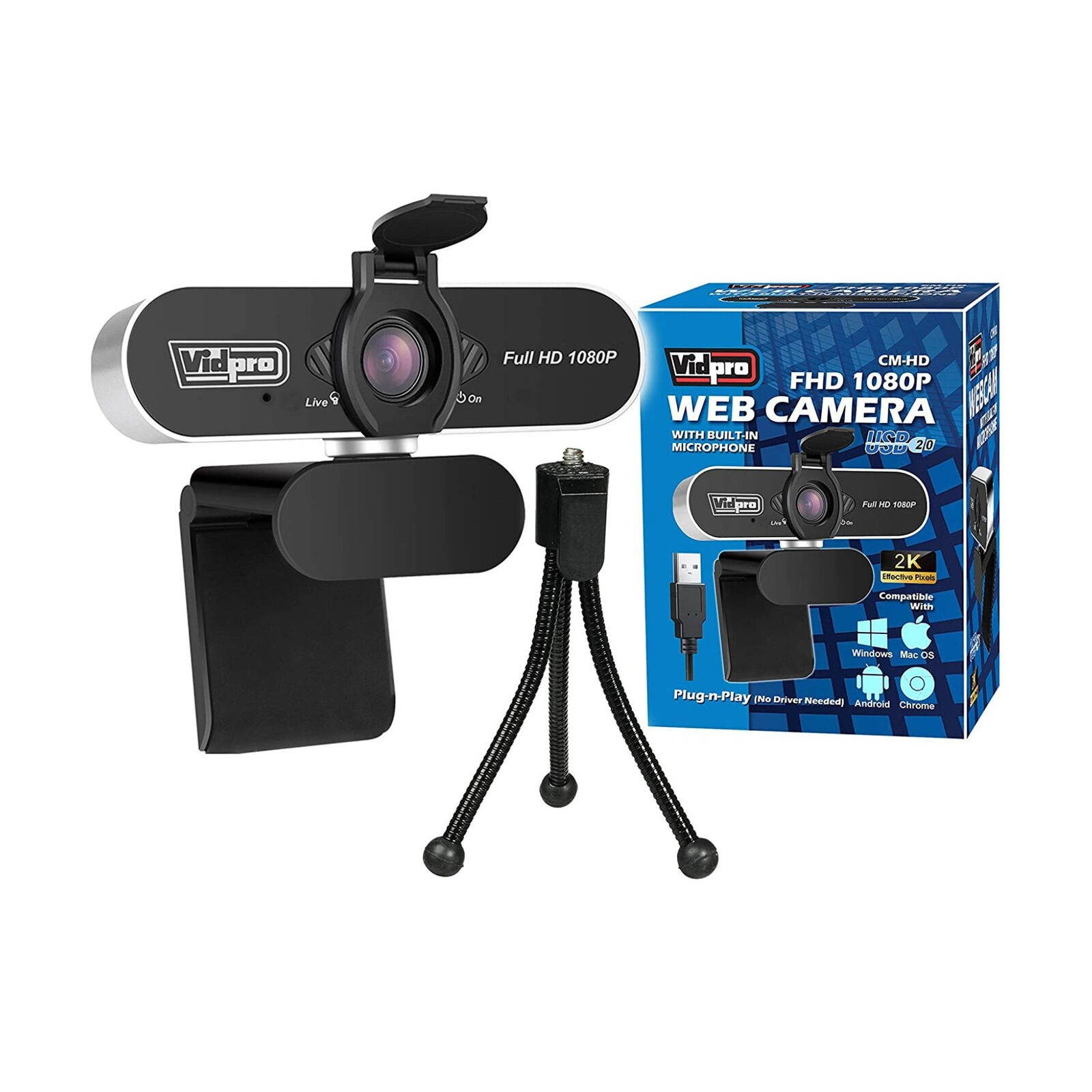 Vidpro CM-HD 1080p HD Video Conferencing USB Webcam with Microphone and Tripod