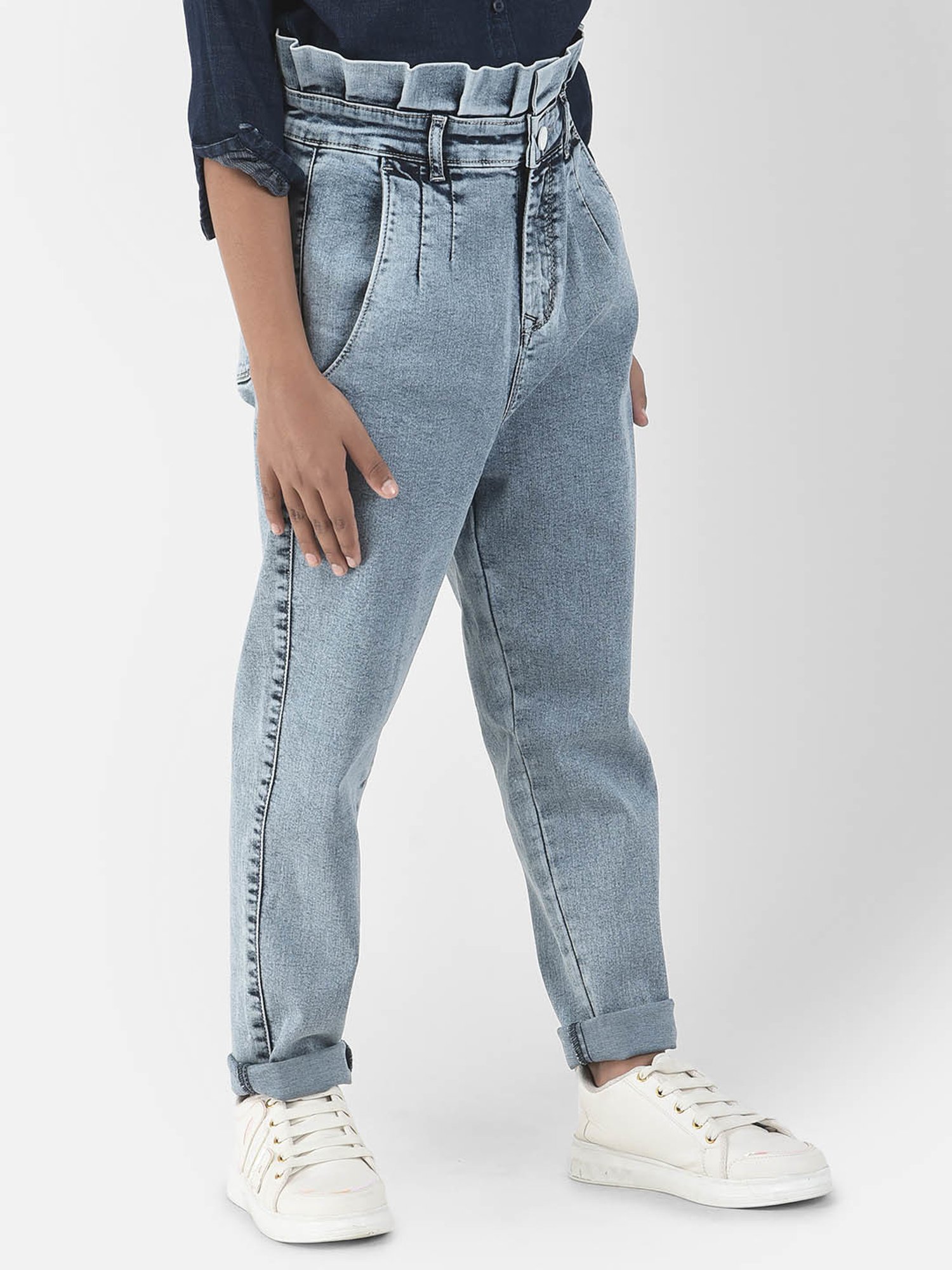 Crimsoune Club Girls Light Blue Solid Jeans