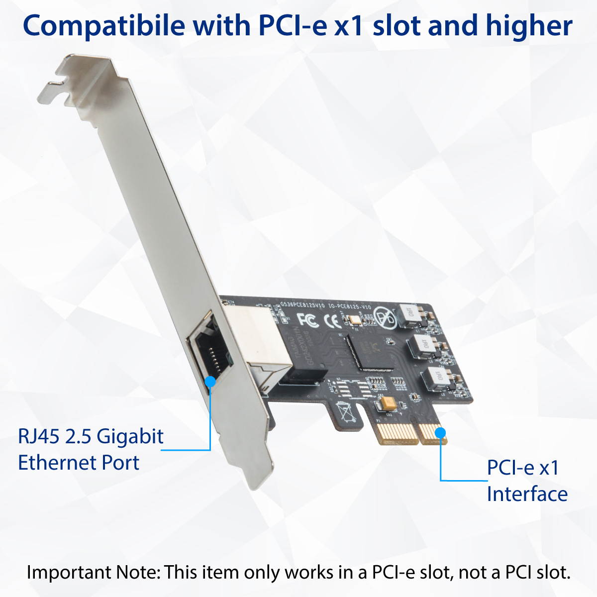 2.5 Gigabit Ethernet PCI Express PCI-E Network Controller Card 10/100/1000/25000 Mbps RJ45 LAN Adapter Converter for Desktop PC