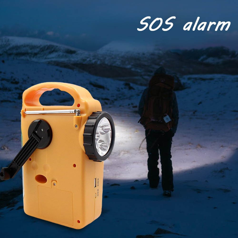 Multiple Use Solar Powered Hand Radio 5LED Flashlight 8LED Reading Light USB Charging Emergency Charger Emergency Alarm