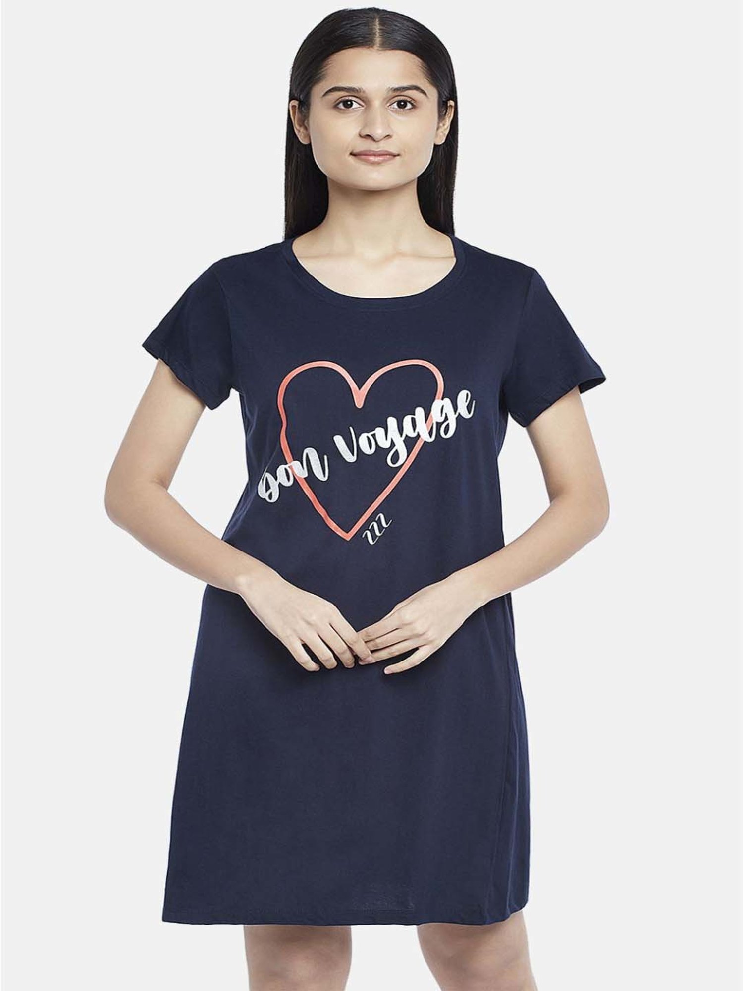Dreamz by Pantaloons Navy Cotton Printed Sleep Tee