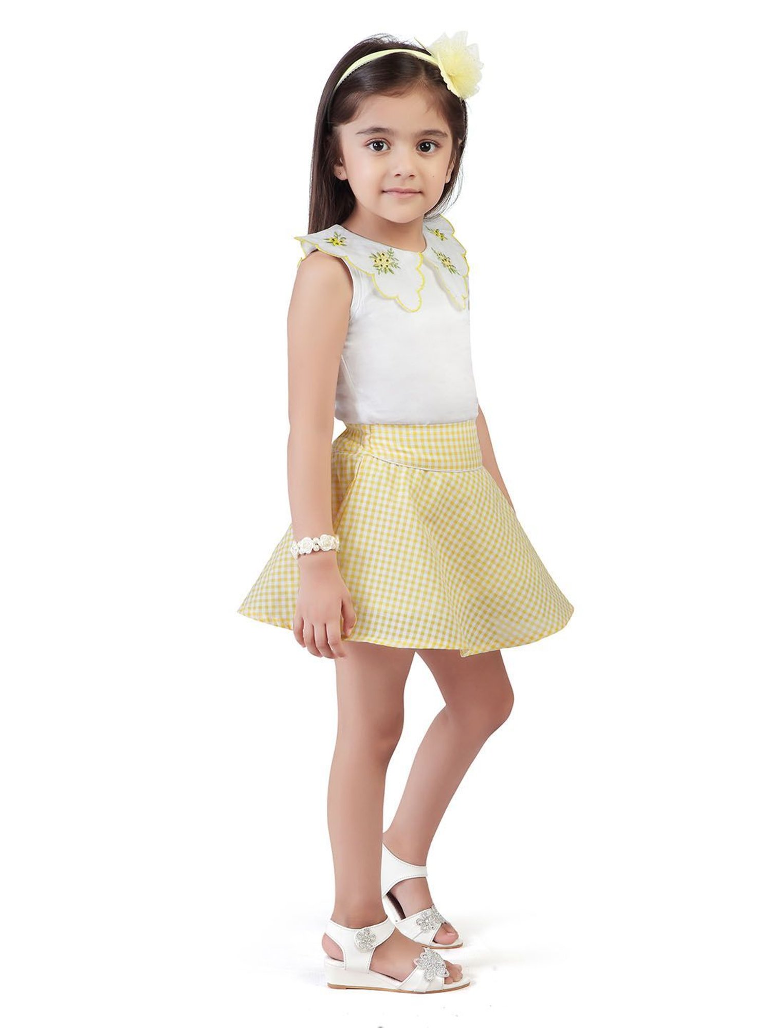 Tiny Girl White & Yellow Floral Print Top with Skirt