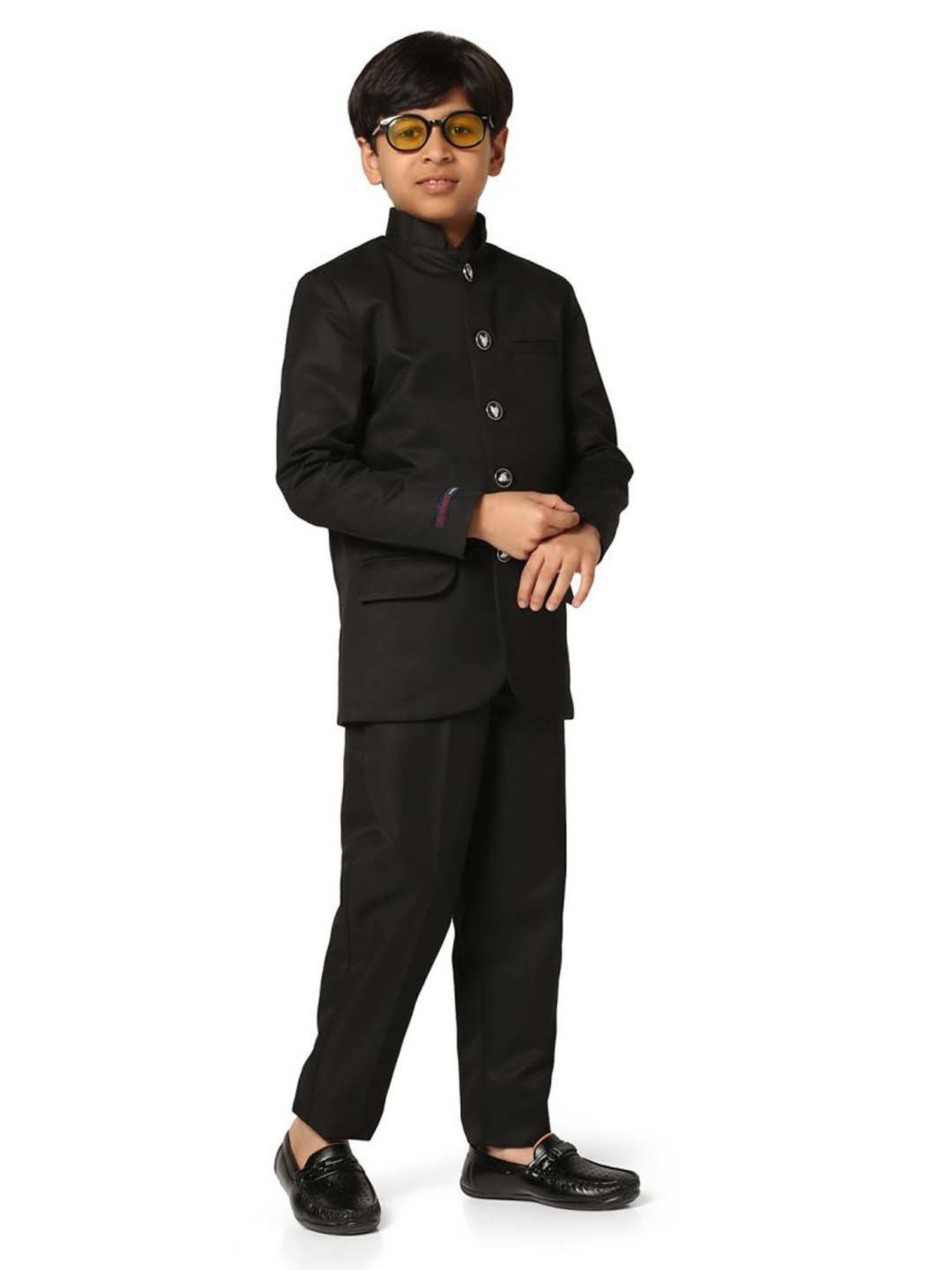 TAHVO Kids Black Slim Fit Full Sleeves Blazer