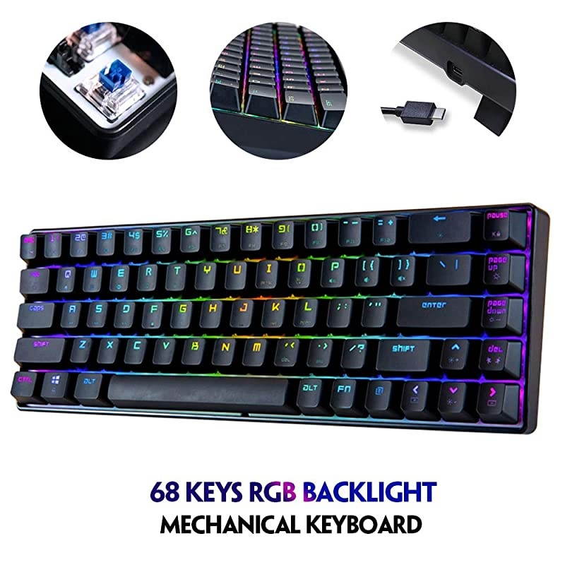 RGB Gaming Office Magic Refiner MK14 Mechanical Keyboard USB 68 Keys Backlit Antighosting Keyboard for PC LaptopBlue Red Brown Switch Blue Switch