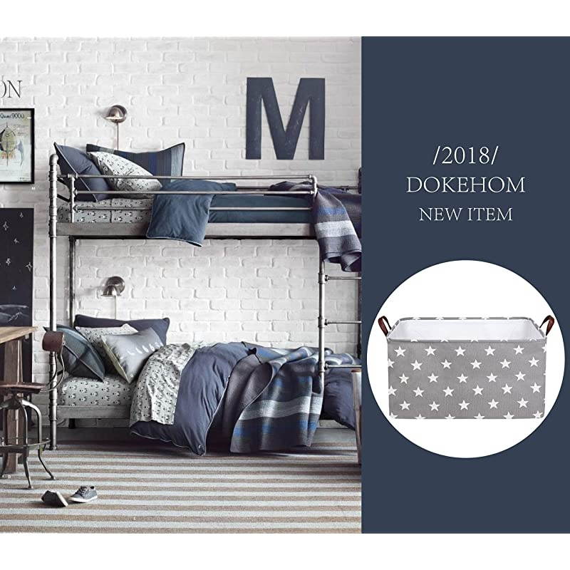 22Inches Thickened XLarge Storage Basket 22x15x13 Inches Drawstring Canvas Underbed Storage Square Cotton Linen Collapsible Toy Basket Grey Star XL