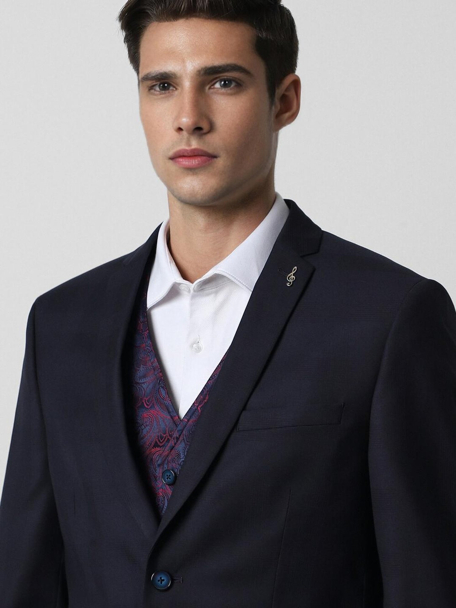 Raymond Brown  Slim Fit Printed Three Piece Suit