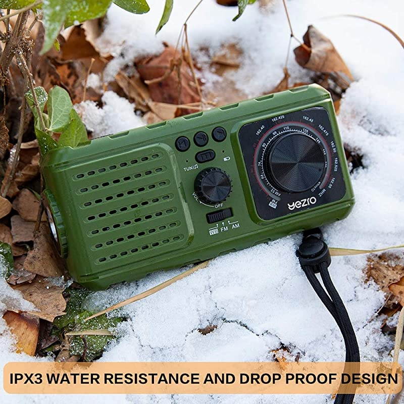 Radio - NOAA Weather Portable Radio with AM/FM 2200mAh Power Bank USB Charger LED Flashlights Solar Hand Crank and SOS Alarm &ndash; Survival Disaster Kit for Camping Hurricane Supplies - Green