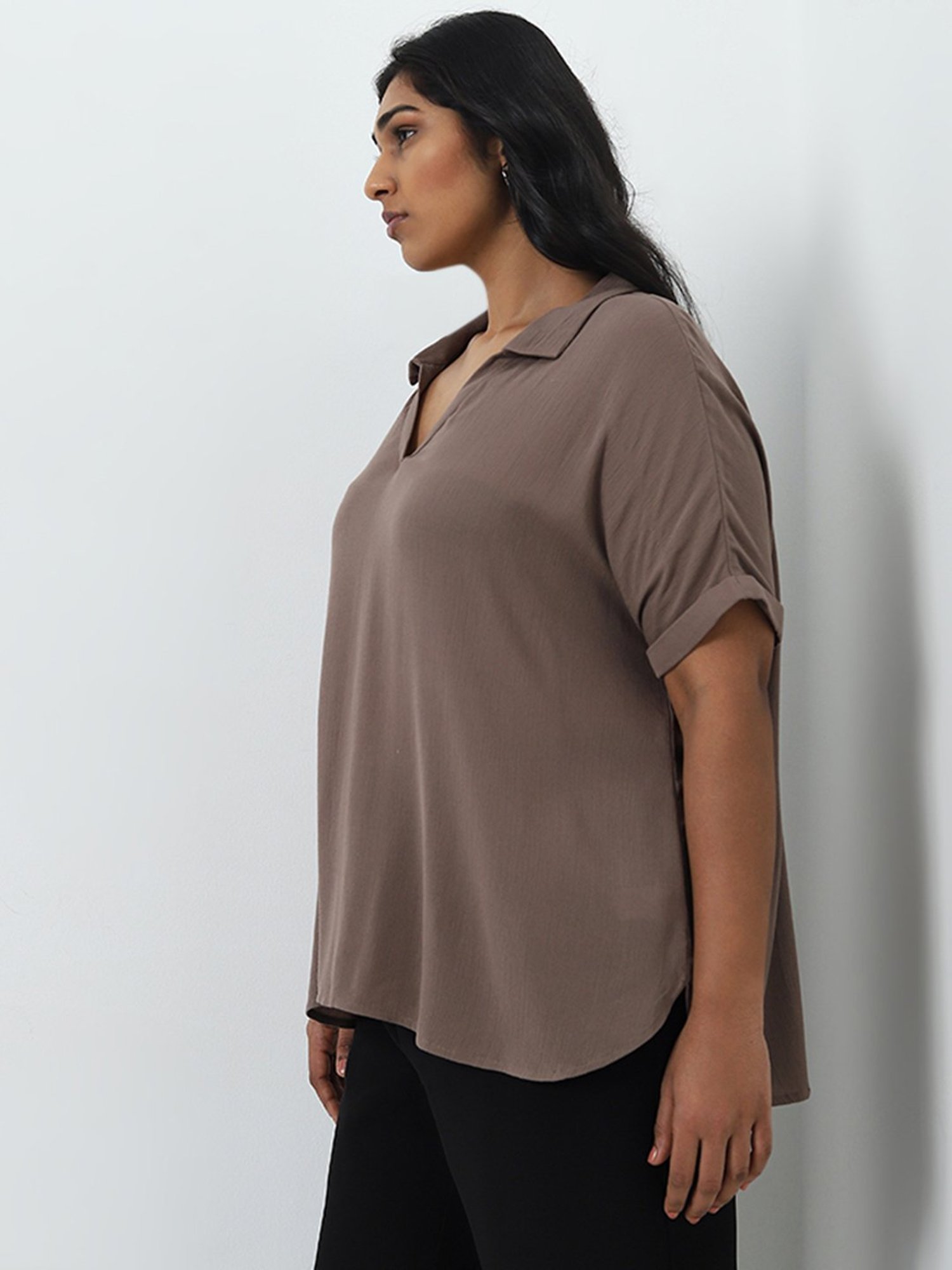 Gia by Westside Brown Solid Blouse