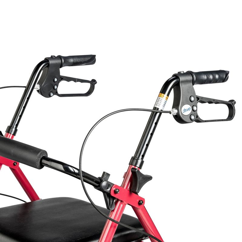 Drive Medical Walker Rollator with 6" Wheels, Fold Up Removable Back Support and Padded Seat, Red